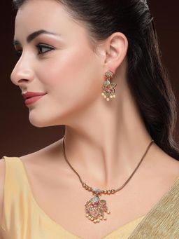 Karatcart - Delicate Gold-Toned Peacock-Shaped Temple Necklace With Earrings
