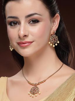 Karatcart - Delicate Gold-Toned Peacock-Shaped Temple Necklace With Earrings