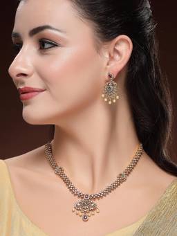 Karatcart - Delicate Gold-Toned Peacock-Shaped Temple Necklace With Earrings