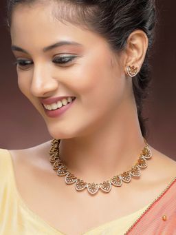 Karatcart - Designer Gold-Plated American Diamond Necklace With Earrings