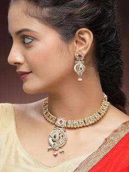Karatcart - Designer Gold-Plated Choker Necklace With Earrings