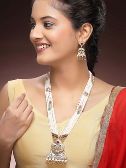 Karatcart - Designer Gold-Plated Floral Meenakari Rani Haar Necklace With Earrings