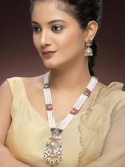 Karatcart - Royal Pearl Beaded Gold-Plated Kundan Rani Haar Necklace With Earrings