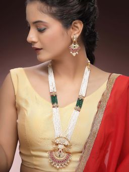 Karatcart - Royal Pearl Beaded Gold-Plated Kundan Rani Haar Necklace With Earrings