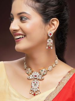 Karatcart - Designer Gold-Plated Long Kundan Necklace With Earrings