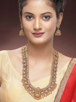 Karatcart - Traditional South Indian Laxmi Mata Temple Necklace With Earrings