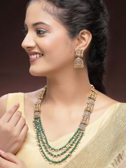 Karatcart - Gold Plated Multilayer Laxmi Mata Rani Haar Necklace With Earrings