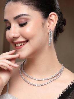 Karatcart - Sparkling American Diamond Lightweight Silver-Tone Necklace With Earrings