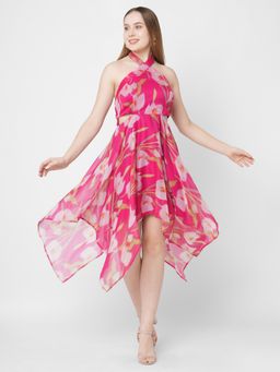 MISH - Pink Printed Fit and Flare Dress