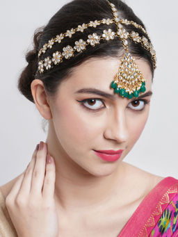 Karatcart - Gold Plated Green Tumble Stone Studded Handcrafted Kundan Sheeshphool