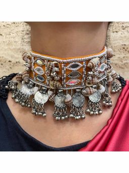 Digital Dress Room - Multi-Color Beaded Sea Shells Mirror Choker Necklace