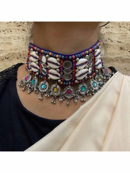 Digital Dress Room - Multi-Color Beaded Sea Shells Design Choker Necklace