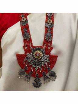 Digital Dress Room - Red & Silver Kundan Ghungroo Design Necklace