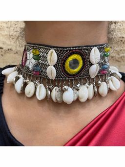 Digital Dress Room - Multi-Color Banjara Coin/Sea Shells Choker Necklace