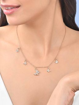 ToniQ - White Gold Casual Butterfly Drops Necklace