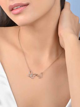 ToniQ - White Gold Casual Butterfly Studded Minimal Necklace