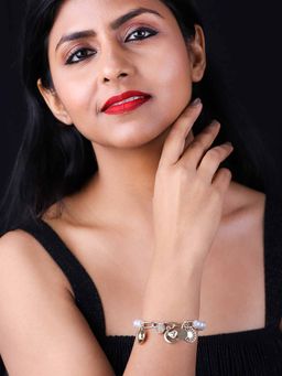 Vogue Panash - White Gold-Plated Beaded Charm Bracelet