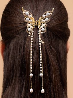 Vogue Panash - White Gold-Plated Cz-Stone Studded Butterfly Shaped Claw Clip