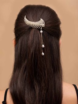 Vogue Panash - White Gold-Plated Cubic Zirconia-Studded Embellished Alligator Hair Clip