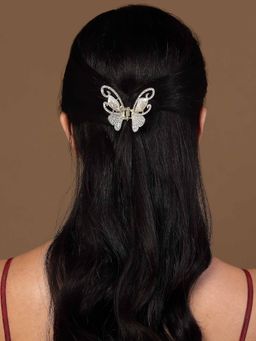 Vogue Panash - White Gold-Plated Embellished Butterfly Design Claw Clip