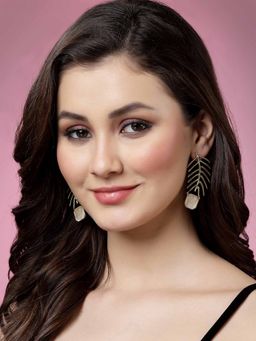 Vogue Panash - Off White Gold-Plated Leaf Shaped Drop Earrings