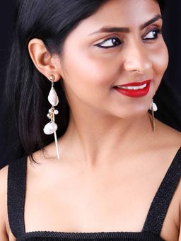 Vogue Panash - White Gold-Plated Shell Beaded Tasselled Drop Earrings