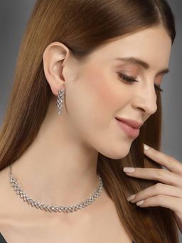 Vogue Panash - White Rhodium-Plated Ad-Studded Jewellery Set