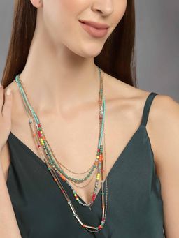 Vogue Panash - Multi-Color Gold-Toned and Green Brass Gold-Plated Layered Necklace