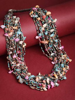 Vogue Panash - Multi-Color Gold-Toned and Pink Gold-Plated Bohemian Necklace