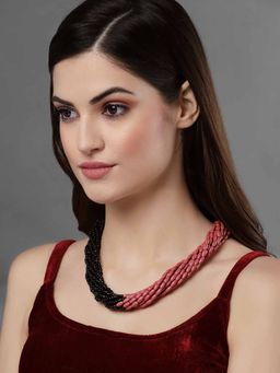 Vogue Panash - Pink & Black Brass Silver-Plated Beaded Necklace