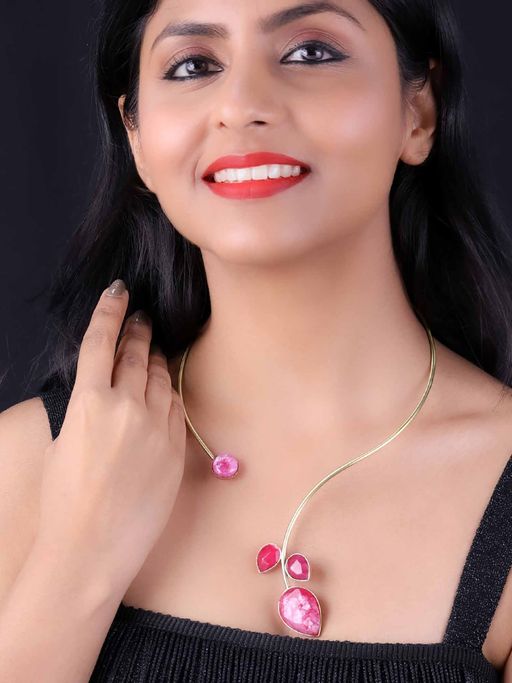 Vogue Panash Pink Panash Gold-Plated Stone Studded Necklace