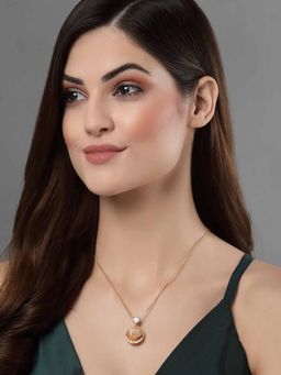 Vogue Panash - White Gold-Plated Sea Shell Pearl & Cz Stone Pendant Necklace