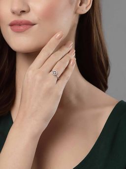 Vogue Panash - White Silver-Plated Ad Studded Solitaire Finger Ring