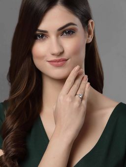 Vogue Panash - White Silver-Plated Solitaire American Diamond Studded Finger Ring
