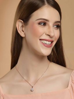 Vogue Panash - White Rose Gold-Plated Cz-Studded Solitaire Circular-Charm Pendant Necklace