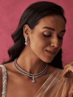 PRIHAN LUXURY - White Dual Sparkle Jewellery Set