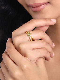Yellow Chimes - Gold Plated Crystal Studded Adjustable Finger Ring for Women