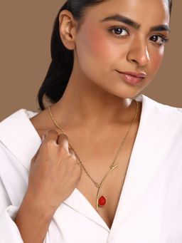 Yellow Chimes - Gold Plated Studded Red Stone Necklace