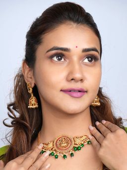 Yellow Chimes - Gold Toned Temple Choker Necklace Set