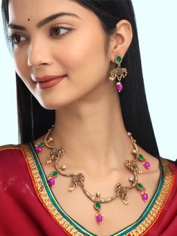 Yellow Chimes - Gold Plated Elephant Shaped Beads Necklace Set