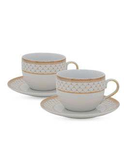 Pure Home + Living - Set of 2 Classic Gold Interlaced Design Tea Cup & Saucer