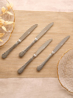 Pure Home + Living - Set Of 4 Silver Stainless Steel Dinner Knives
