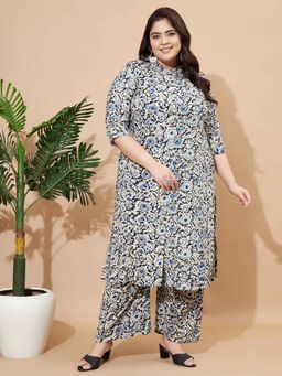 Vbuyz - Women Floral Printed A-Line Rayon Black Kurta with Palazzo (Set of 2)