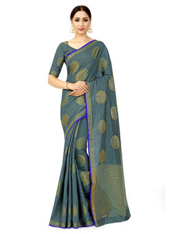 Mimosa - Grey Kanjivaram Style Tussar Silk Saree With Unstitched Blouse