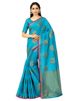 Mimosa - Navy Blue Kanjivaram Style Art Silk Saree With Unstitched Blouse