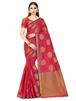 Mimosa - Pink Kanjivaram Style Art Silk Saree With Unstitched Blouse