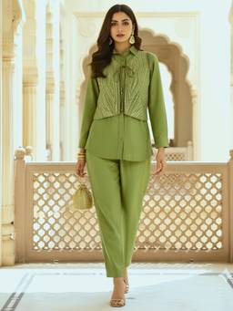 Autumnlane - Green Avira sage handwork jacket style co-ord set