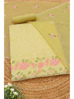 Soch - Yellow Kota Botanical Embroidered Unstitched Top and Bottom with Dupatta