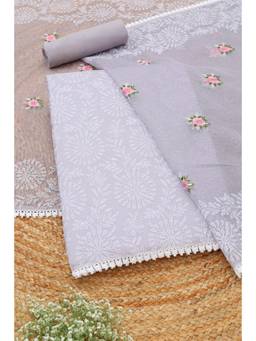 Soch - Lavender Kota Botanical Embroidered Unstitched Top and Bottom with Dupatta