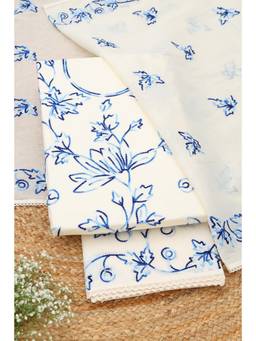 Soch - Off White Cotton Floral Embroidered Unstitched Top and Bottom with Dupatta